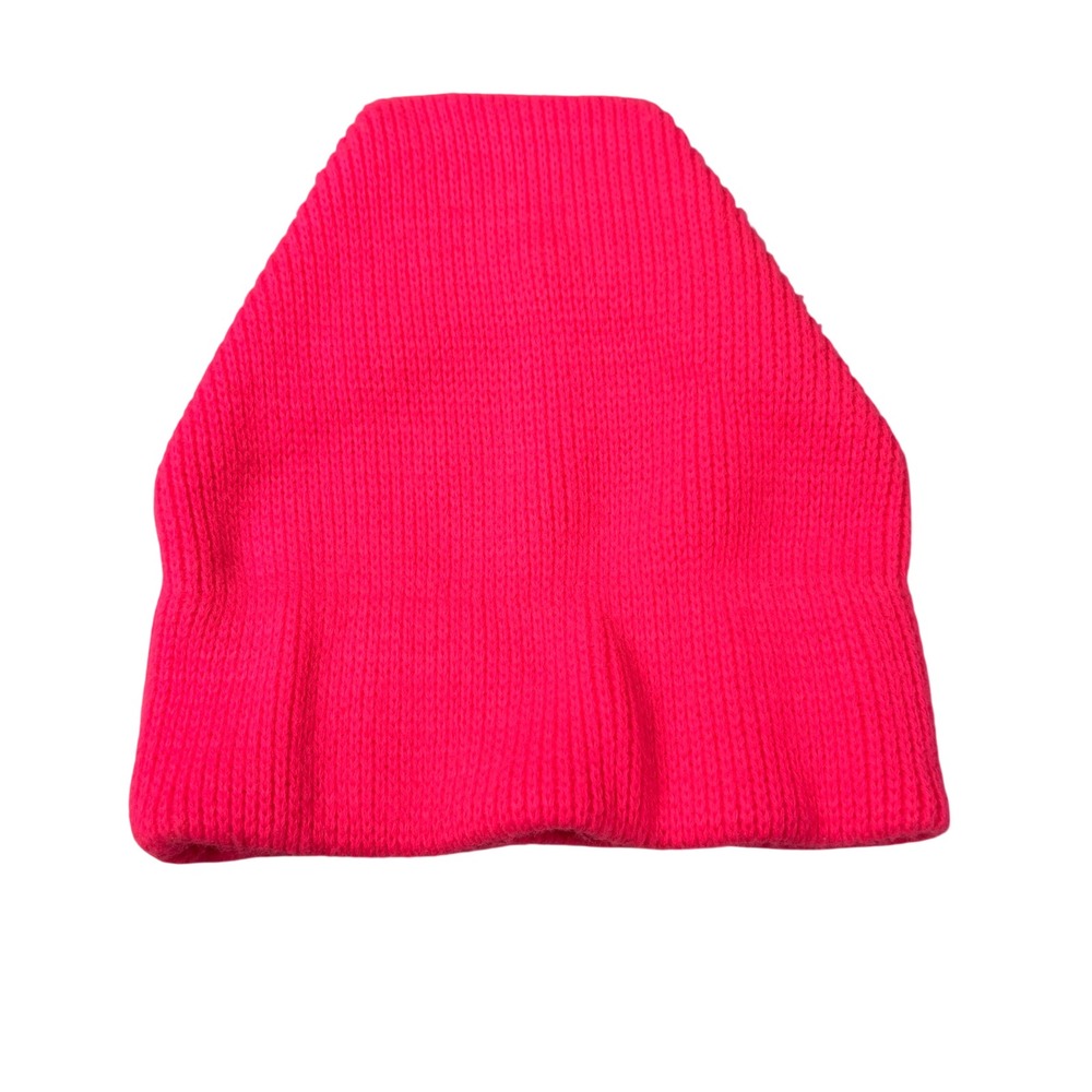 Smiley Beanie Hat Neon‎ Pink Acrylic Knit Slouchy USA Vintage